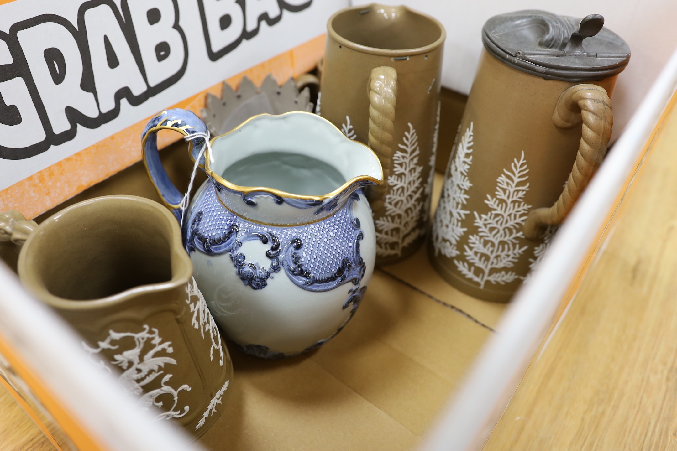 A group of various jugs, to include Copeland etc.